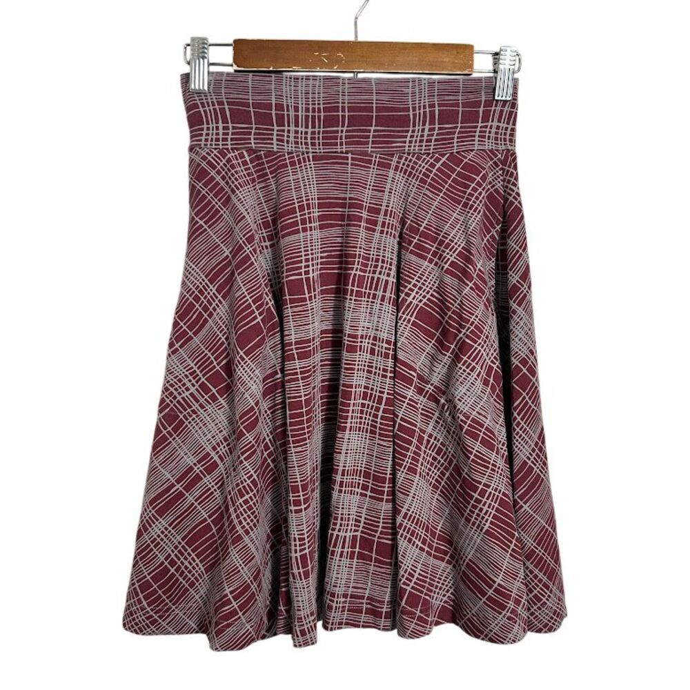 Effie's Heart Carnaby Circle Skirt S Burgundy Blue Grid Cotton Blend Pockets